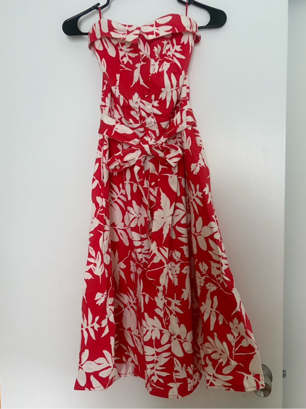 Red and Cream Floral Midi Summer Dress